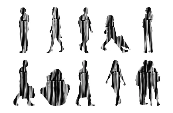 Silhouettes Vectorielles Silhouettes Esquissées Personnes Dessin Contour Silhouette Personnes Icône — Image vectorielle