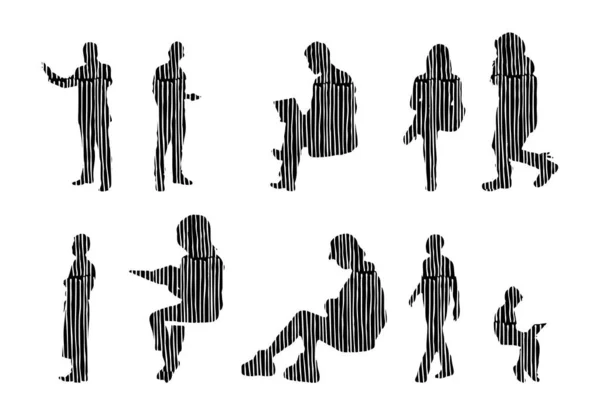 Silhouettes Vectorielles Silhouettes Esquissées Personnes Dessin Contour Silhouette Personnes Icône — Image vectorielle