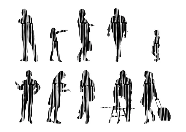 Vector Silhouettes Outline Silhouettes People Contour Drawing People Silhouette Icon — Stock Vector