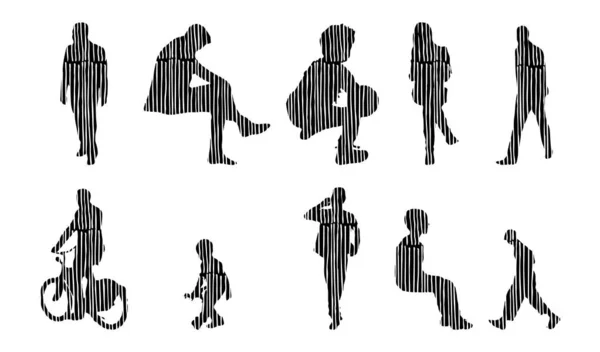 Silhouettes Vectorielles Silhouettes Esquissées Personnes Dessin Contour Silhouette Personnes Icône — Image vectorielle