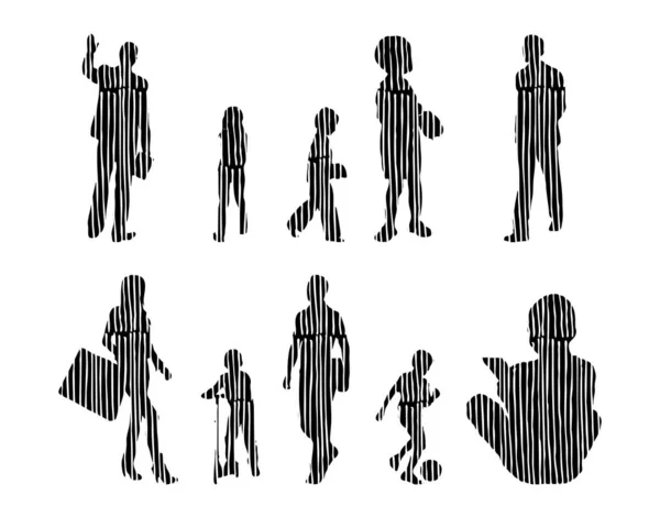 Silhouettes Vectorielles Silhouettes Esquissées Personnes Dessin Contour Silhouette Personnes Icône — Image vectorielle