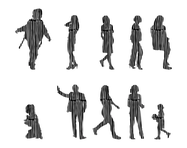 Silhouettes Vectorielles Silhouettes Esquissées Personnes Dessin Contour Silhouette Personnes Icône — Image vectorielle