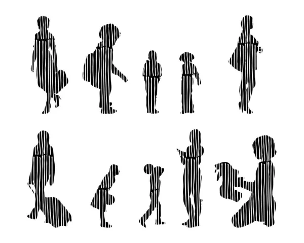 Vector Silhouettes Outline Silhouettes People Contour Drawing People Silhouette Icon — Stock Vector