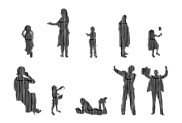 Silhouettes Vectorielles Silhouettes Esquissées Personnes Dessin Contour Silhouette Personnes Icône — Image vectorielle