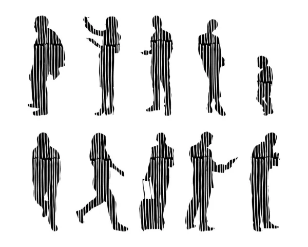 Vector Silhouettes Outline Silhouettes People Contour Drawing People Silhouette Icon — 스톡 벡터