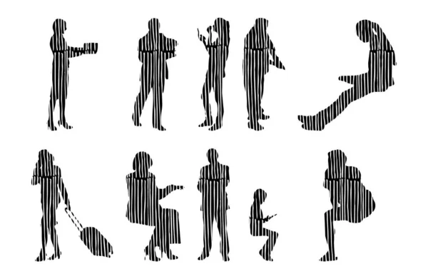 Silhouettes Vectorielles Silhouettes Esquissées Personnes Dessin Contour Silhouette Personnes Icône — Image vectorielle