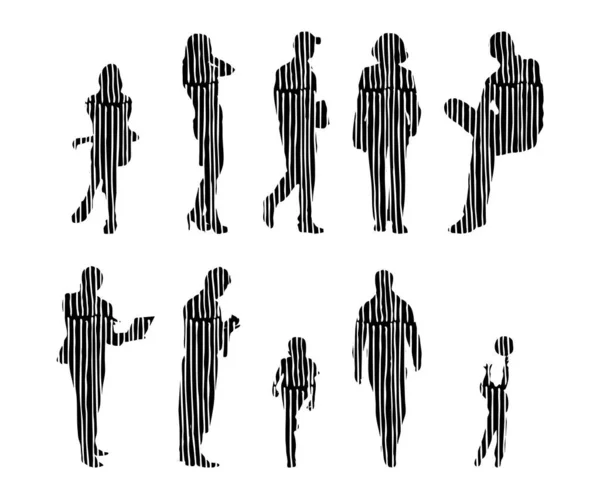 Vector Silhouettes Outline Silhouettes People Contour Drawing People Silhouette Icon — 스톡 벡터