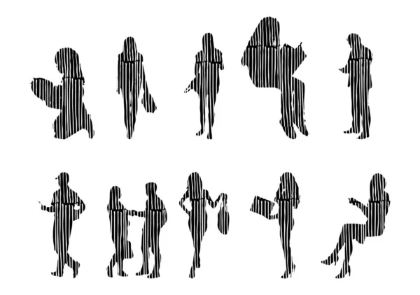 Silhouettes Vectorielles Silhouettes Esquissées Personnes Dessin Contour Silhouette Personnes Icône — Image vectorielle