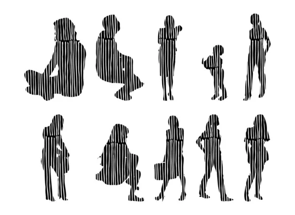 Silhouettes Vectorielles Silhouettes Esquissées Personnes Dessin Contour Silhouette Personnes Icône — Image vectorielle