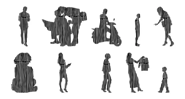 Silhouettes Vectorielles Silhouettes Esquissées Personnes Dessin Contour Silhouette Personnes Icône — Image vectorielle