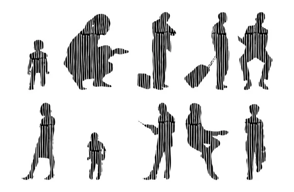 Silhouettes Vectorielles Silhouettes Esquissées Personnes Dessin Contour Silhouette Personnes Icône — Image vectorielle