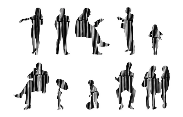 Silhouettes Vectorielles Silhouettes Esquissées Personnes Dessin Contour Silhouette Personnes Icône — Image vectorielle