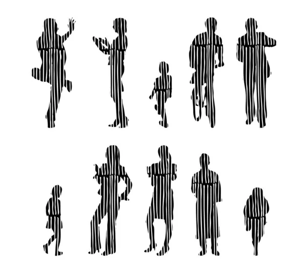 Silhouettes Vectorielles Silhouettes Esquissées Personnes Dessin Contour Silhouette Personnes Icône — Image vectorielle