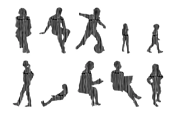 Silhouettes Vectorielles Silhouettes Esquissées Personnes Dessin Contour Silhouette Personnes Icône — Image vectorielle