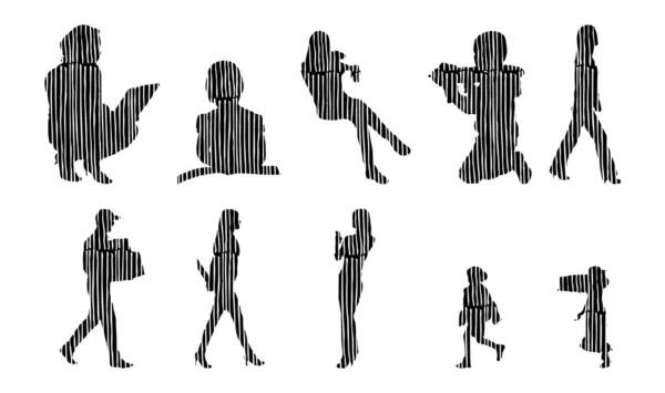 Silhouettes Vectorielles Silhouettes Esquissées Personnes Dessin Contour Silhouette Personnes Icône — Image vectorielle