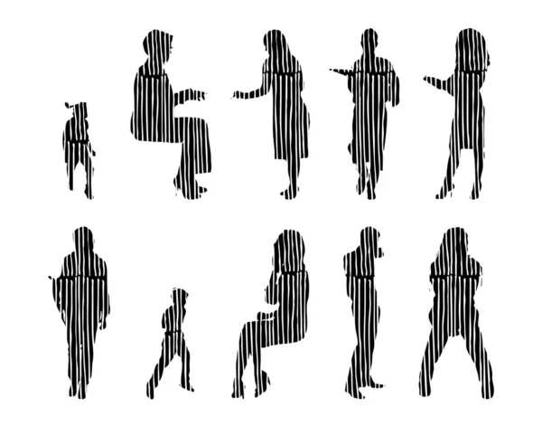 Vector Silhouettes Outline Silhouettes People Contour Drawing People Silhouette Icon — 스톡 벡터