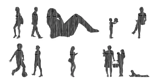 Vector Silhouettes Outline Silhouettes People Contour Drawing People Silhouette Icon — 스톡 벡터