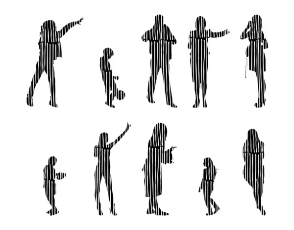 Vektor Silhuetter Disposition Silhuetter Människor Contour Ritning Människor Siluett Ikon — Stock vektor