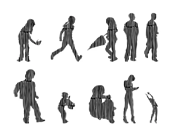 Silhouettes Vectorielles Silhouettes Esquissées Personnes Dessin Contour Silhouette Personnes Icône — Image vectorielle