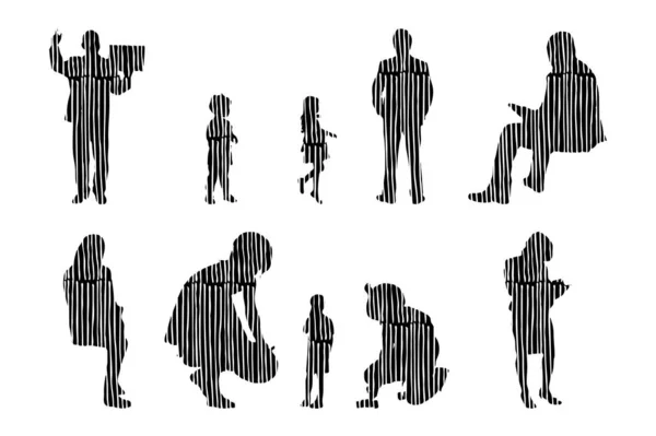 Silhouettes Vectorielles Silhouettes Esquissées Personnes Dessin Contour Silhouette Personnes Icône — Image vectorielle