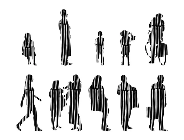 Vector Silhouettes Outline Silhouettes People Contour Drawing People Silhouette Icon — 스톡 벡터