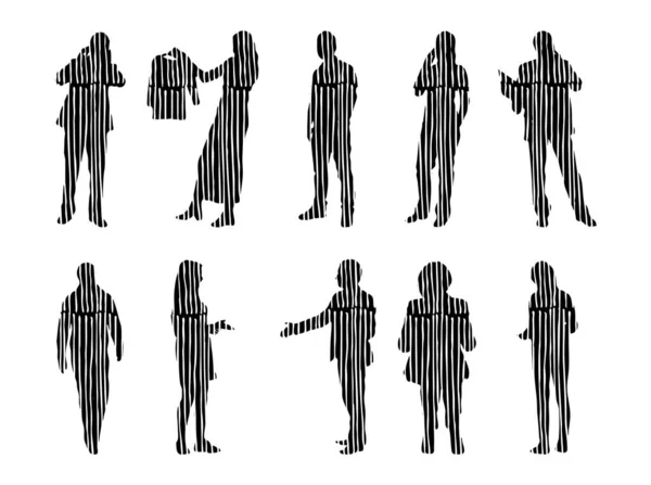 Silhouettes Vectorielles Silhouettes Esquissées Personnes Dessin Contour Silhouette Personnes Icône — Image vectorielle