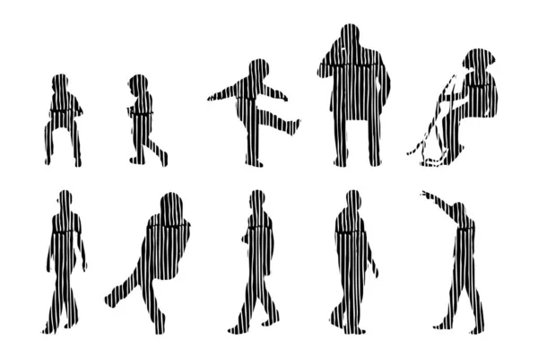 Silhouettes Vectorielles Silhouettes Esquissées Personnes Dessin Contour Silhouette Personnes Icône — Image vectorielle