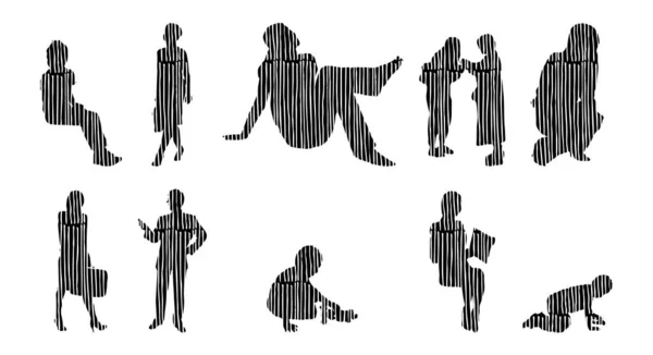 Silhouettes Vectorielles Silhouettes Esquissées Personnes Dessin Contour Silhouette Personnes Icône — Image vectorielle