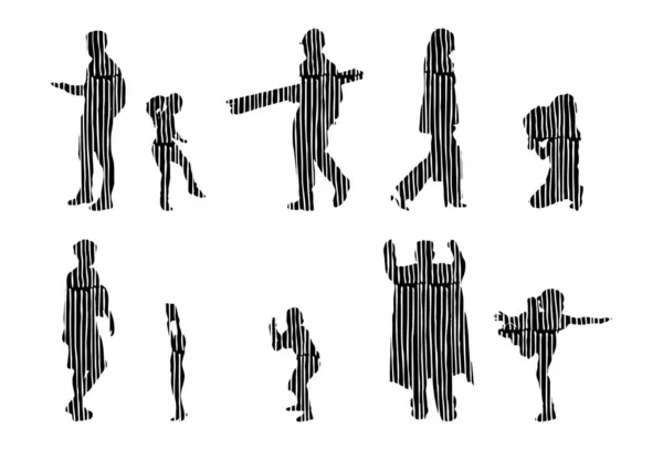 Silhouettes Vectorielles Silhouettes Esquissées Personnes Dessin Contour Silhouette Personnes Icône — Image vectorielle