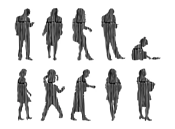 Silhouettes Vectorielles Silhouettes Esquissées Personnes Dessin Contour Silhouette Personnes Icône — Image vectorielle