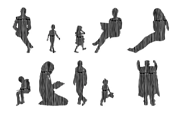 Silhouettes Vectorielles Silhouettes Esquissées Personnes Dessin Contour Silhouette Personnes Icône — Image vectorielle