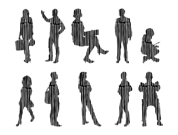 Silhouettes Vectorielles Silhouettes Esquissées Personnes Dessin Contour Silhouette Personnes Icône — Image vectorielle