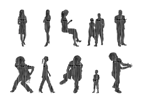 Silhouettes Vectorielles Silhouettes Esquissées Personnes Dessin Contour Silhouette Personnes Icône — Image vectorielle