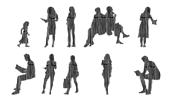 Silhouettes Vectorielles Silhouettes Esquissées Personnes Dessin Contour Silhouette Personnes Icône — Image vectorielle