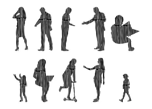 Silhouettes Vectorielles Silhouettes Esquissées Personnes Dessin Contour Silhouette Personnes Icône — Image vectorielle