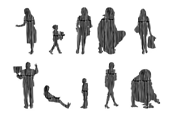 Silhouettes Vectorielles Silhouettes Esquissées Personnes Dessin Contour Silhouette Personnes Icône — Image vectorielle