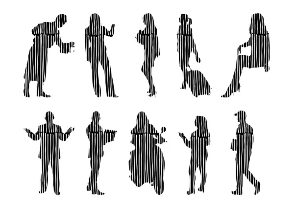 Silhouettes Vectorielles Silhouettes Esquissées Personnes Dessin Contour Silhouette Personnes Icône — Image vectorielle