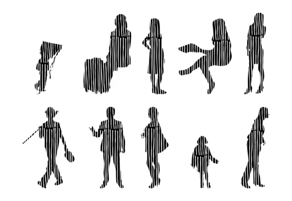 Vector Silhouettes Outline Silhouettes People Contour Drawing People Silhouette Icon — Stock Vector