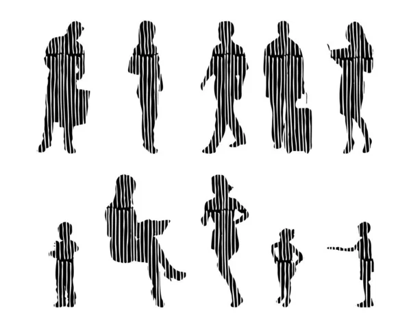 Silhouettes Vectorielles Silhouettes Esquissées Personnes Dessin Contour Silhouette Personnes Icône — Image vectorielle