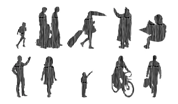 Silhouettes Vectorielles Silhouettes Esquissées Personnes Dessin Contour Silhouette Personnes Icône — Image vectorielle