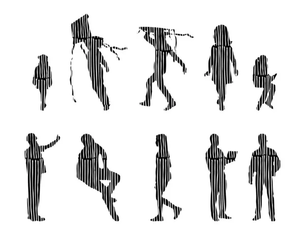 Векторные Силуэты Контурные Силуэты Людей Контурный Рисунок Силуэт Людей Иконный — стоковый вектор