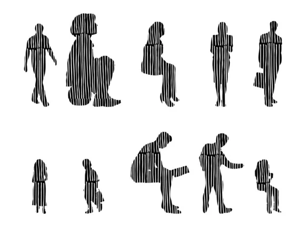 Silhouettes Vectorielles Silhouettes Esquissées Personnes Dessin Contour Silhouette Personnes Icône — Image vectorielle