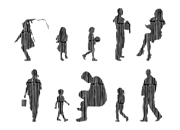 Silhouettes Vectorielles Silhouettes Esquissées Personnes Dessin Contour Silhouette Personnes Icône — Image vectorielle