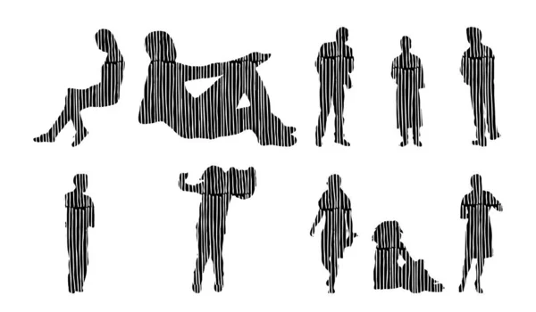 Silhouettes Vectorielles Silhouettes Esquissées Personnes Dessin Contour Silhouette Personnes Icône — Image vectorielle