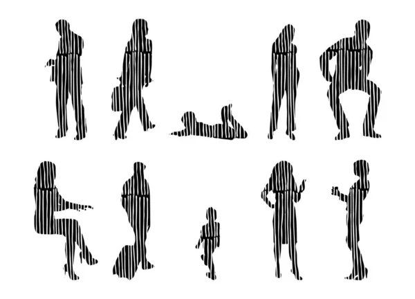 Silhouettes Vectorielles Silhouettes Esquissées Personnes Dessin Contour Silhouette Personnes Icône — Image vectorielle