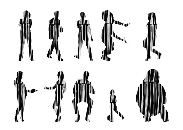 Silhouettes Vectorielles Silhouettes Esquissées Personnes Dessin Contour Silhouette Personnes Icône — Image vectorielle