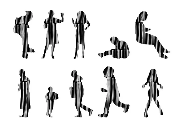 Vector Silhouettes Outline Silhouettes People Contour Drawing People Silhouette Icon — 스톡 벡터