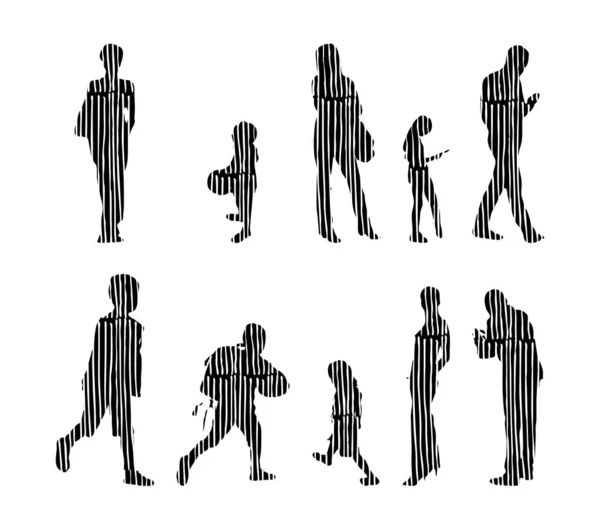 Silhouettes Vectorielles Silhouettes Esquissées Personnes Dessin Contour Silhouette Personnes Icône — Image vectorielle