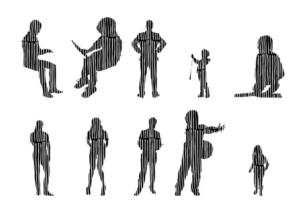 Vektor Silhouetten Umrisse Von Menschen Konturzeichnung Menschen Silhouette Icon Set — Stockvektor