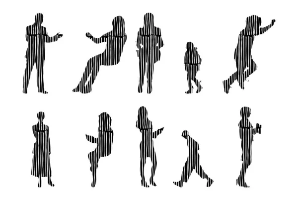 Siluetas Vectores Siluetas Contorno Personas Dibujo Contorno Silueta Personas Icono — Archivo Imágenes Vectoriales